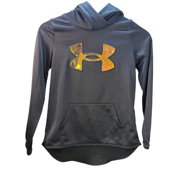 Under Armour Youth Black Camo Logo Hoodie Pullover Fleece Kids M - Picture 1 of 6